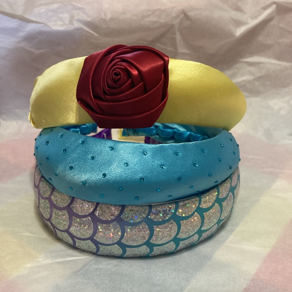Belle, Little Mermaid & Cinderella Vibrant Yellow  Deep Red Blue Gems Mermaid
